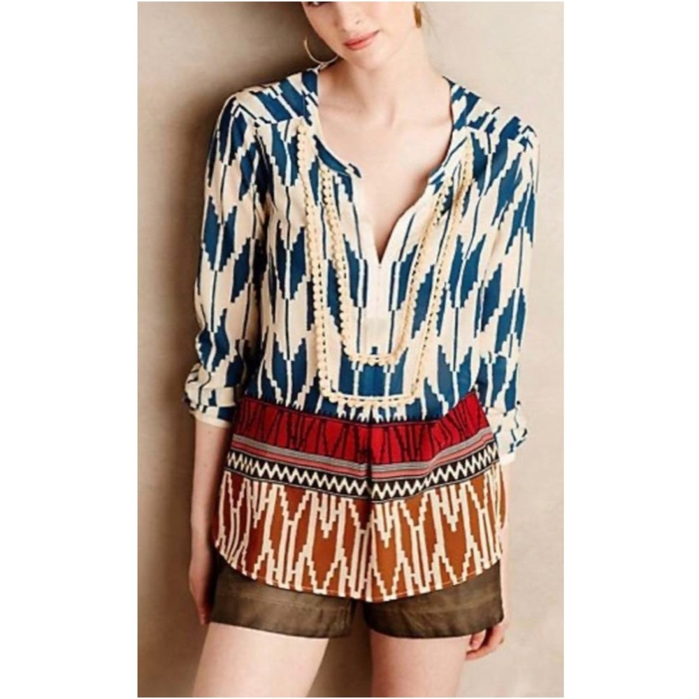 MAEVE Rohana Embellished Henley Sheer Blouse